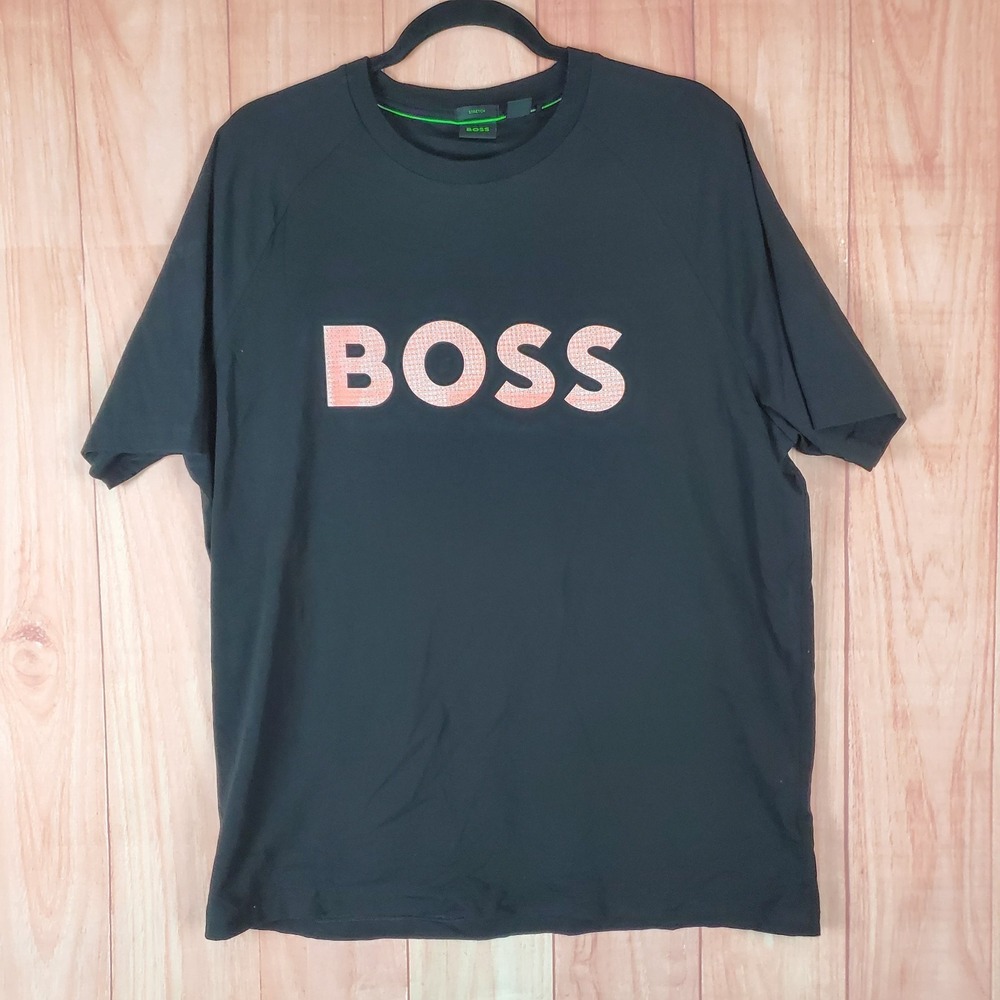 Hugo Boss Mens T-Shirt Sz 2XL Black Stretch Logo Pullover Crew Neck Short Sleeve